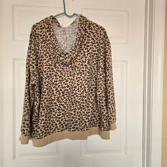 Emily Daniels Animal Leopard Print Pullover Hoodie Lightweight Tan Size XL - Picture 4 of 6